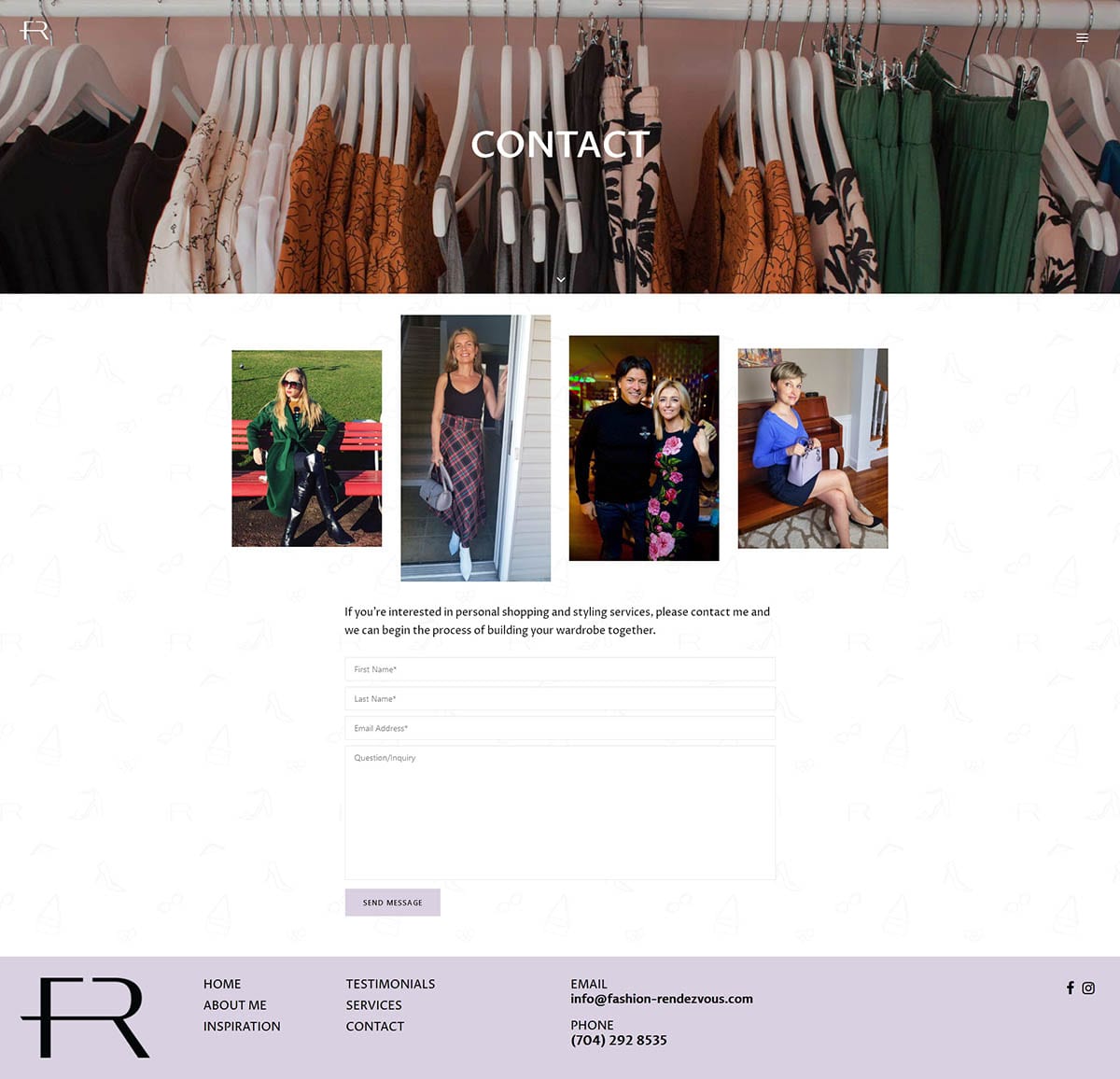 fashion rendezvous website screenshot contact page