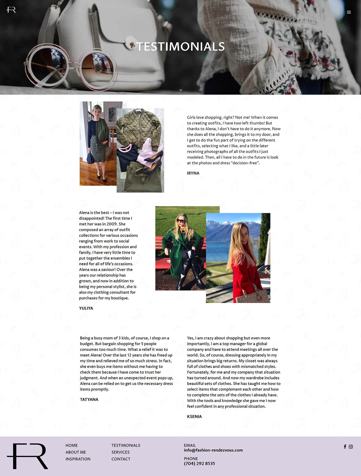 fashion rendezvous website screenshot testimonials page