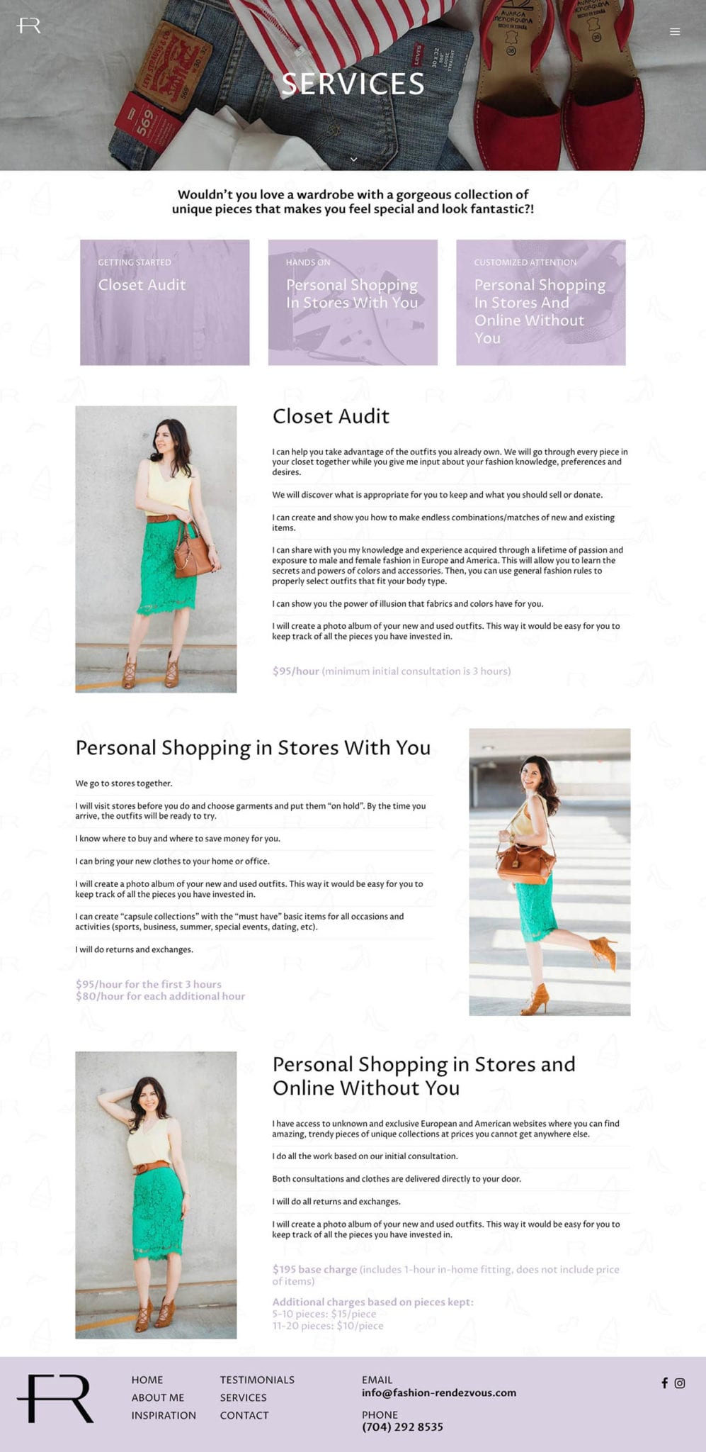 fashion rendezvous website screenshot services page