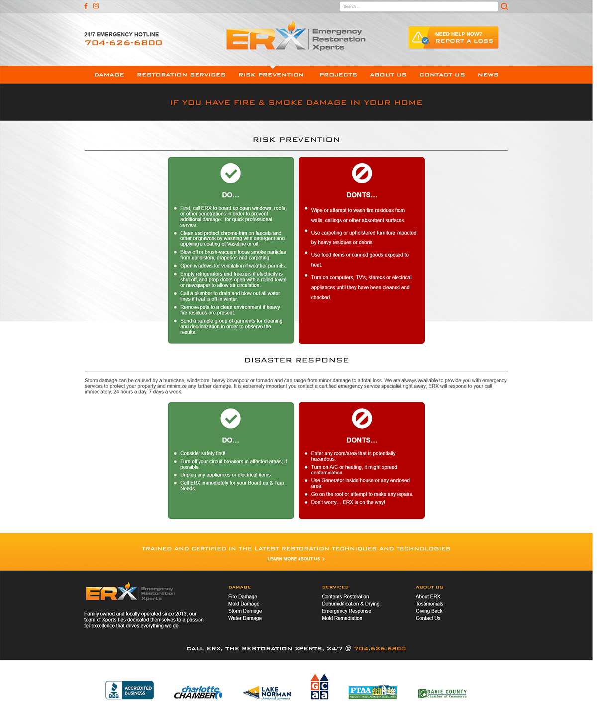 Emergency Restoration Xperts website risk prevention page screenshot