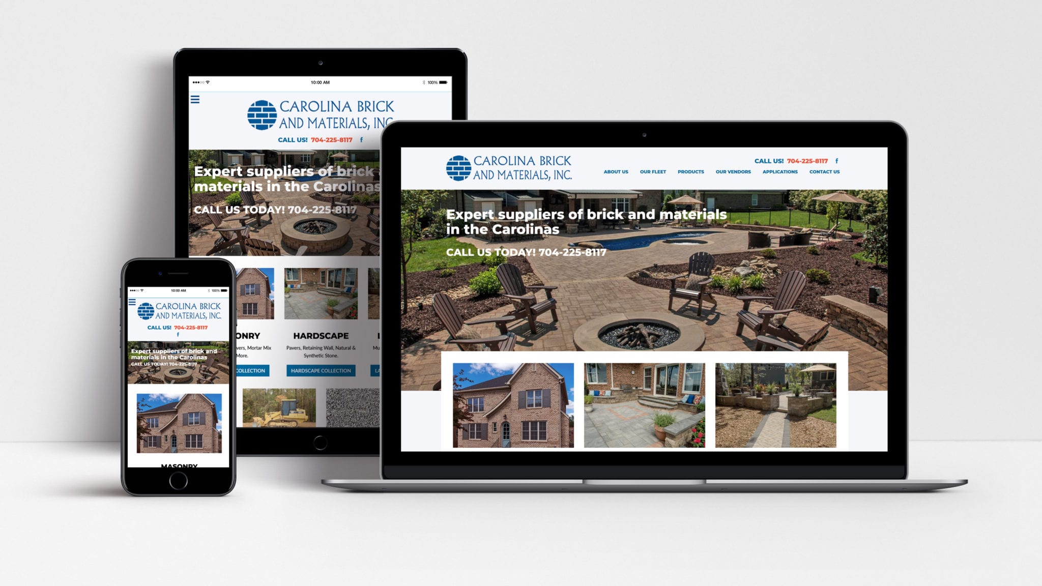 Carolina Brick and Materials website shown on laptop, tablet and mobile
