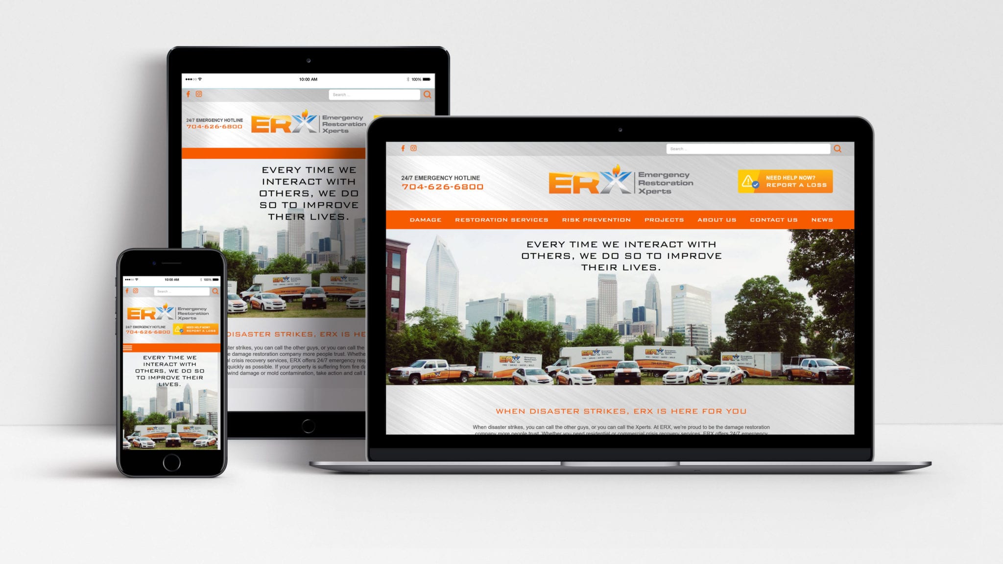 Emergency Restoration Xperts website shown on laptop, tablet and mobile phone
