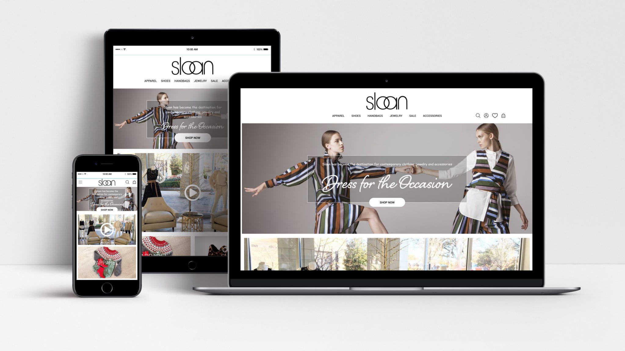 Sloan Design website shown on laptop, tablet and mobile phone