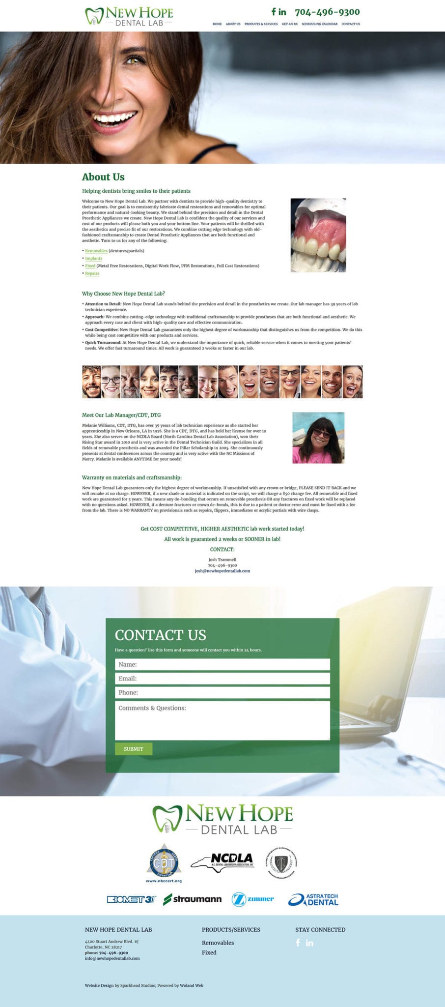 New Hope Dental Lab website about page screenshot