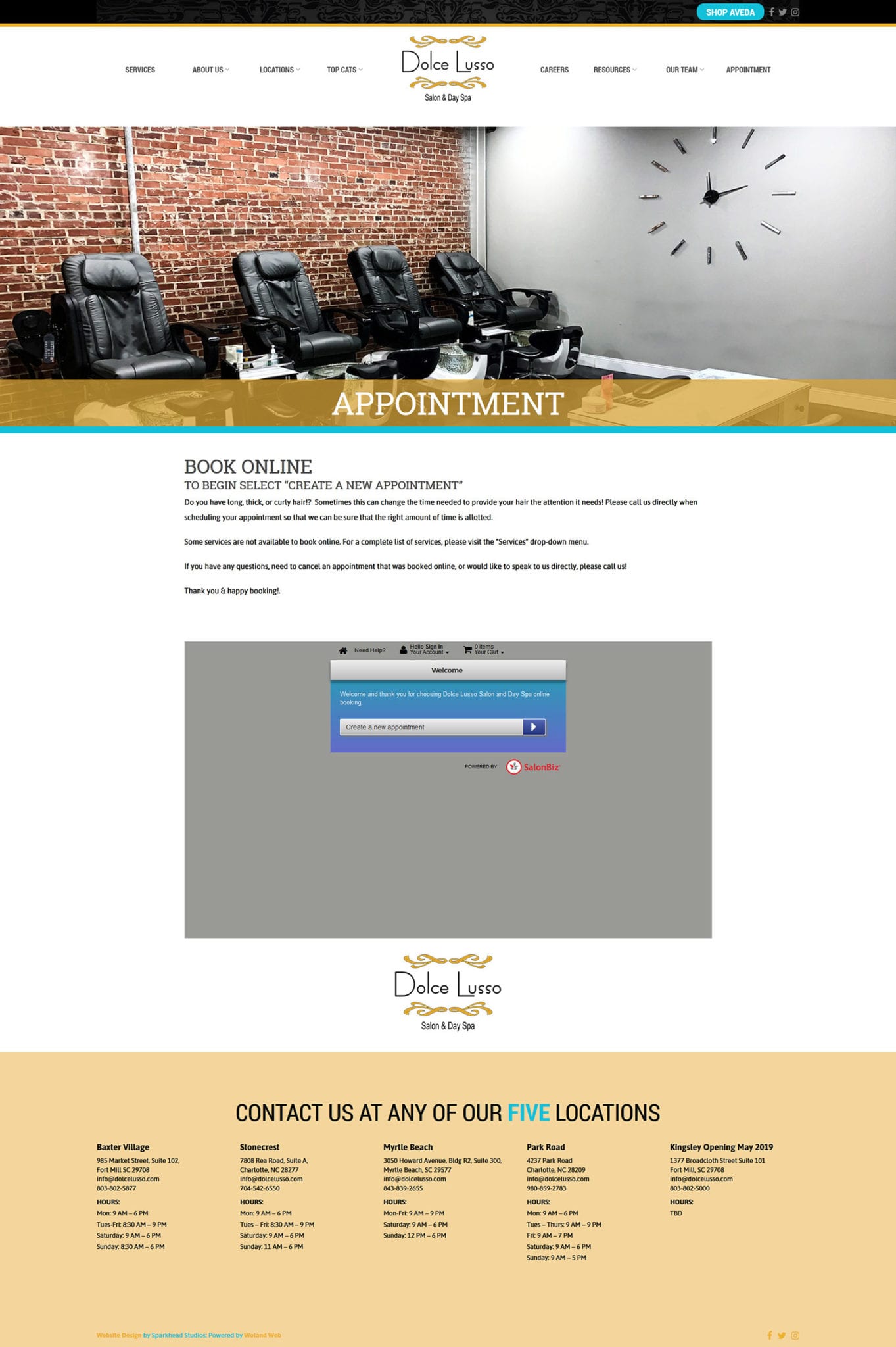 Dolce Lusso website appointment page screenshot