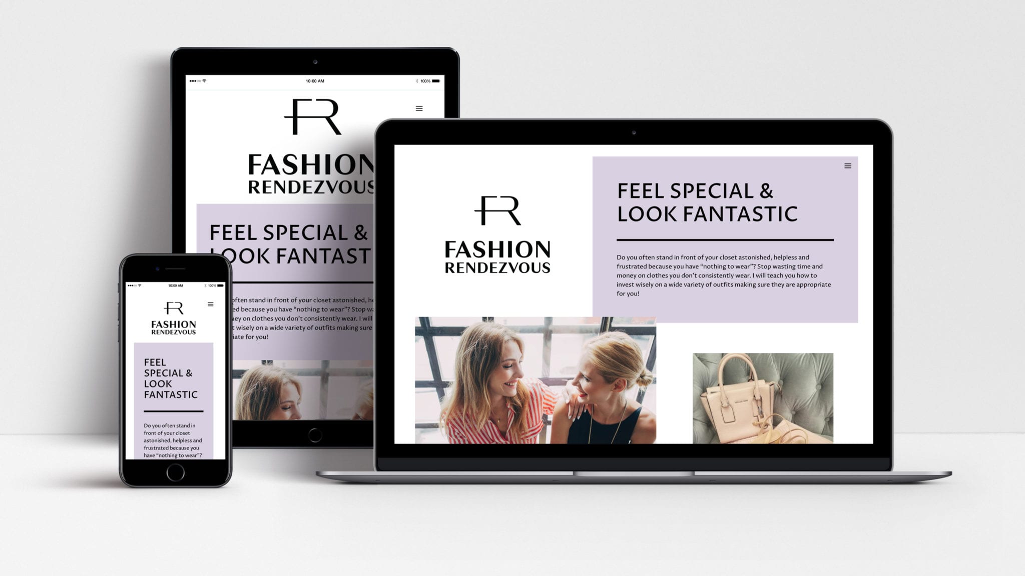 fashion rendezvous website shown on laptop, tablet and mobile phone