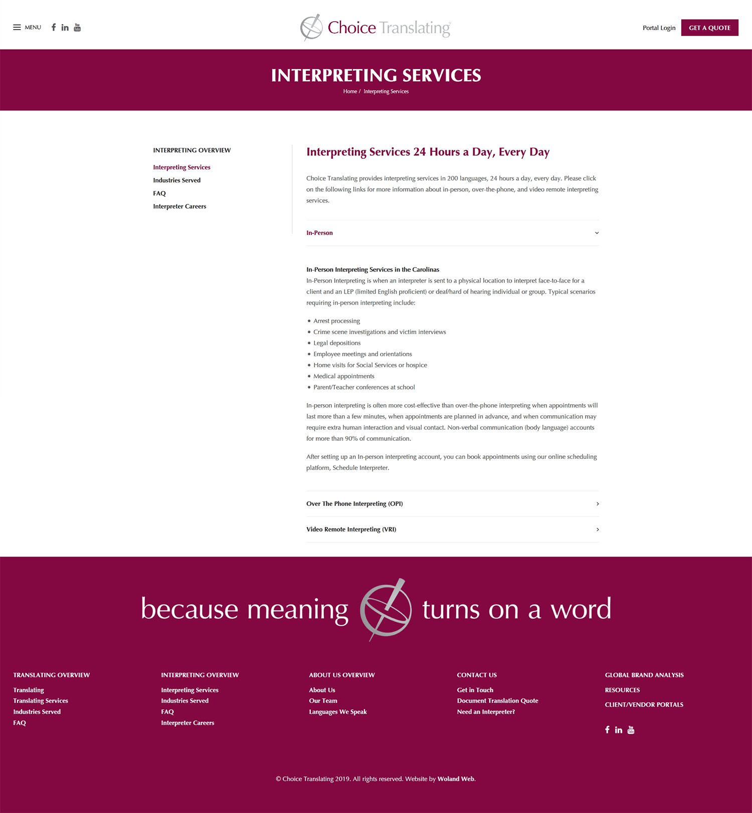 Choice Translating website interpreting services page screenshot