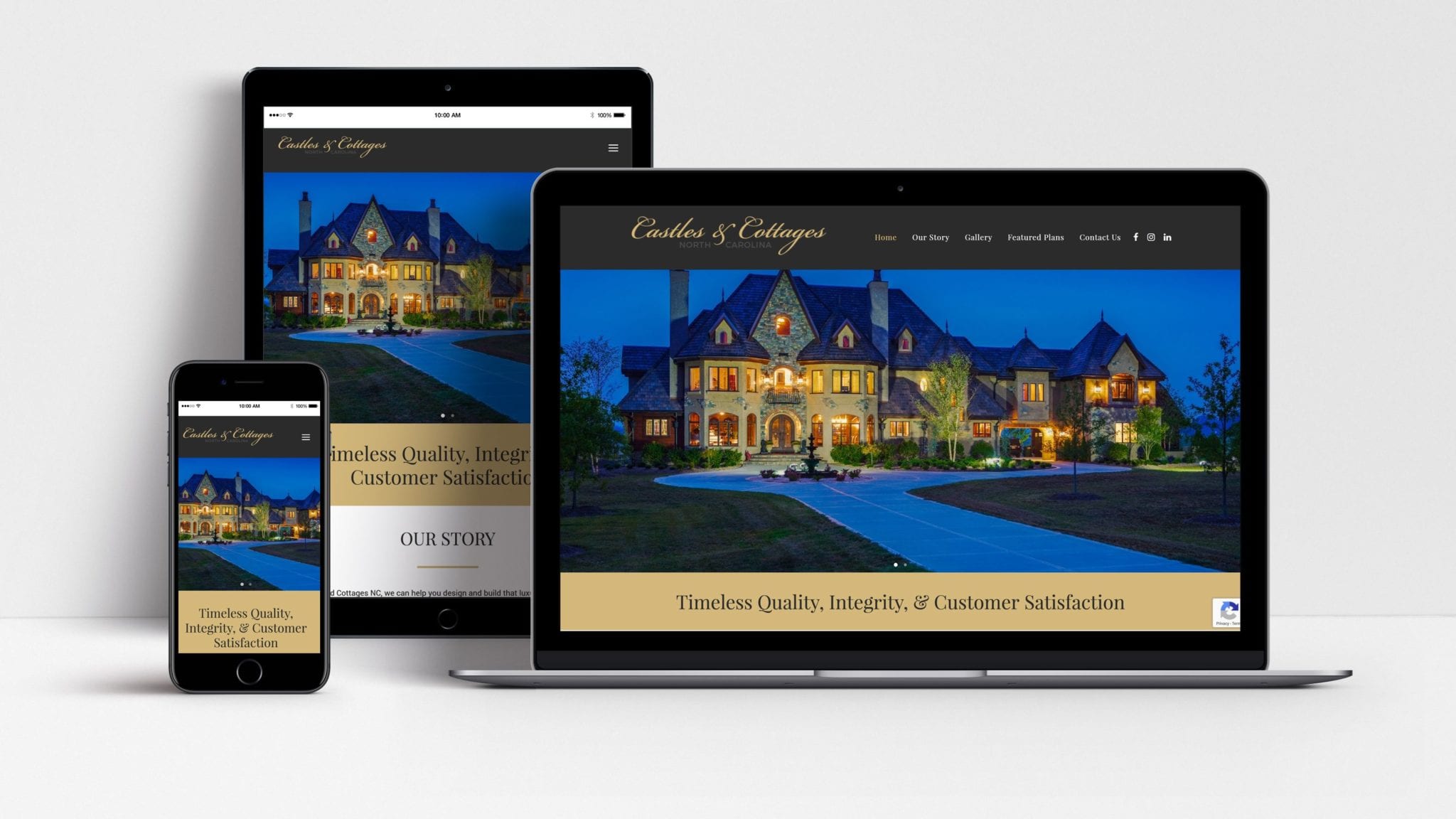 castles and cottage website shown on laptop, tablet and mobile phone
