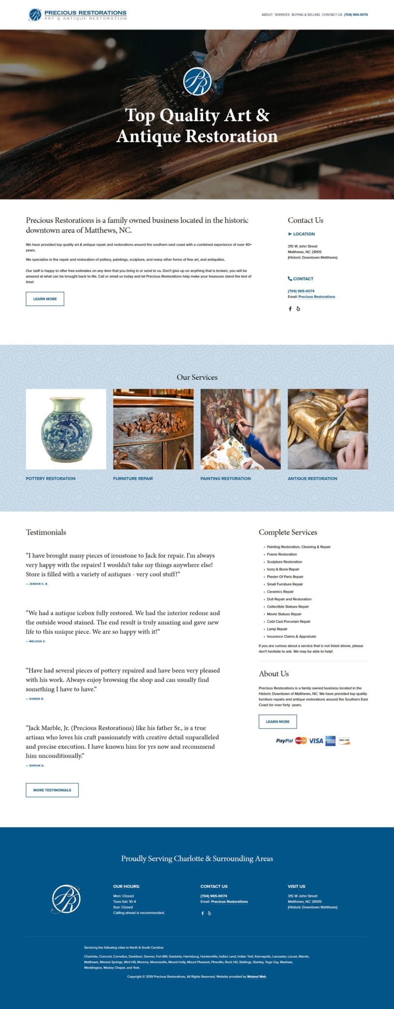 Precious Restorations website screenshot home page