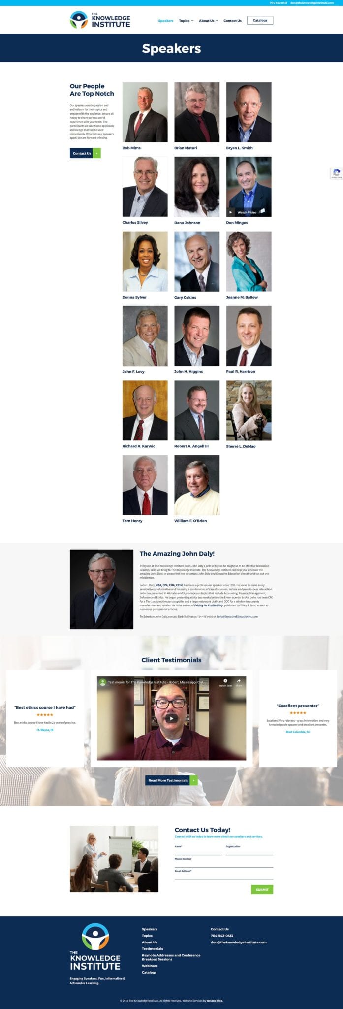 The Knowledge Institute website speakers page screenshot