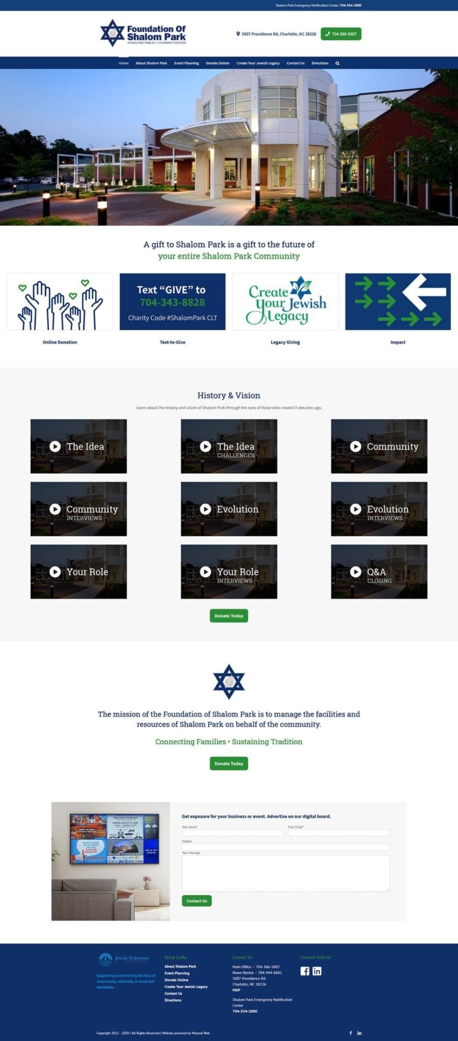 Foundation of Shalom Park website home page screenshot
