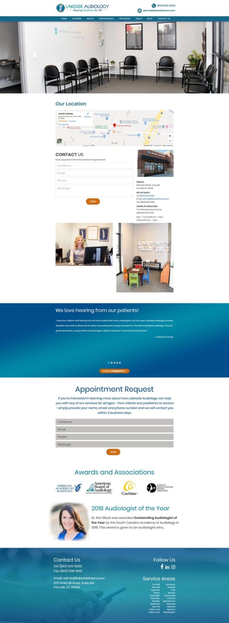 Lakeside Audiology website contact page screenshot