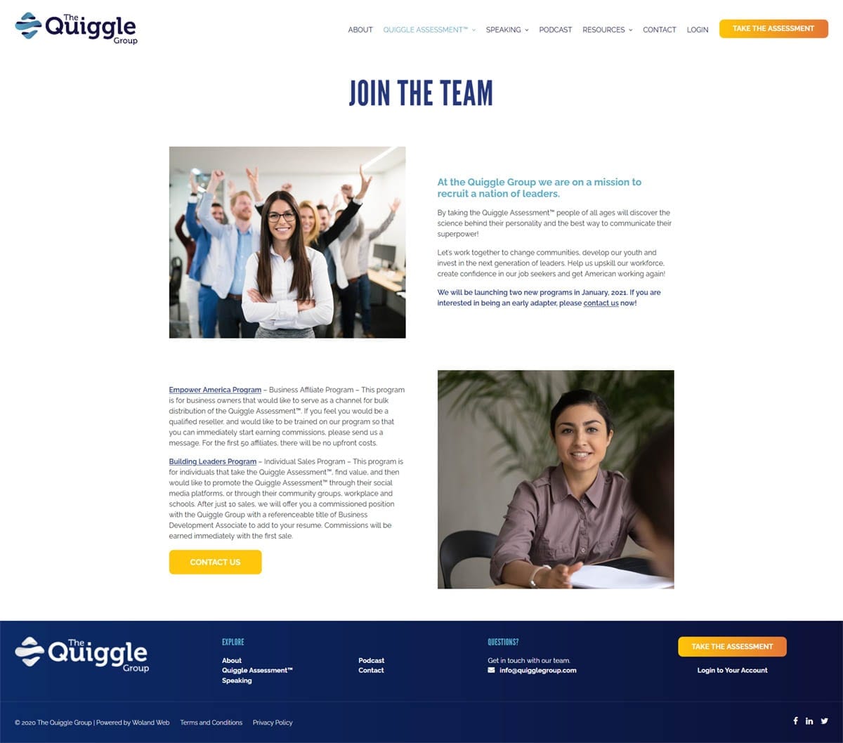 The Quiggle Group website join the team page screenshot