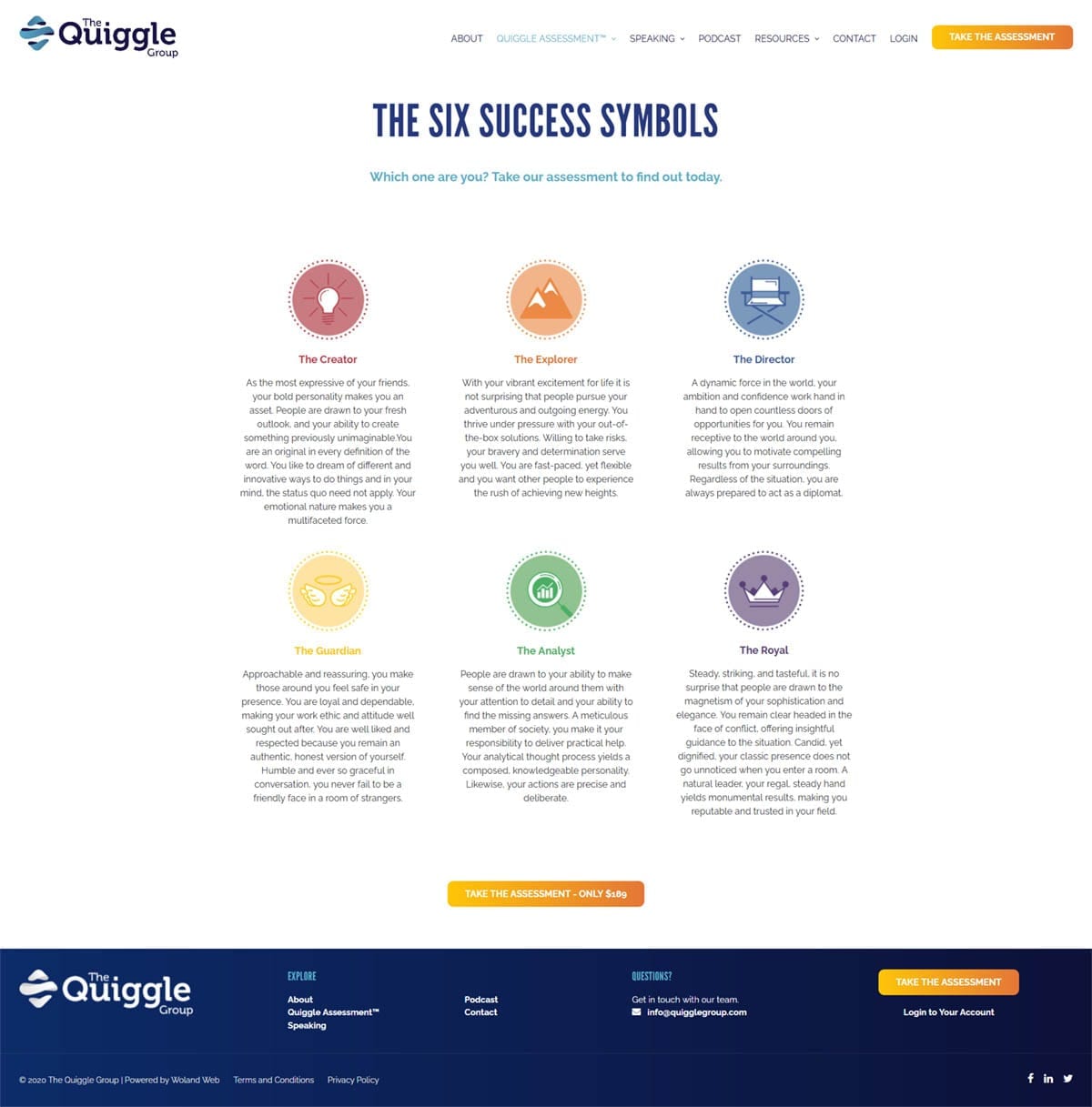The Quiggle Group website success symbols page screenshot