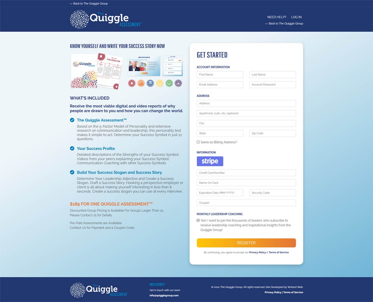 The Quiggle Group assessment website screenshot