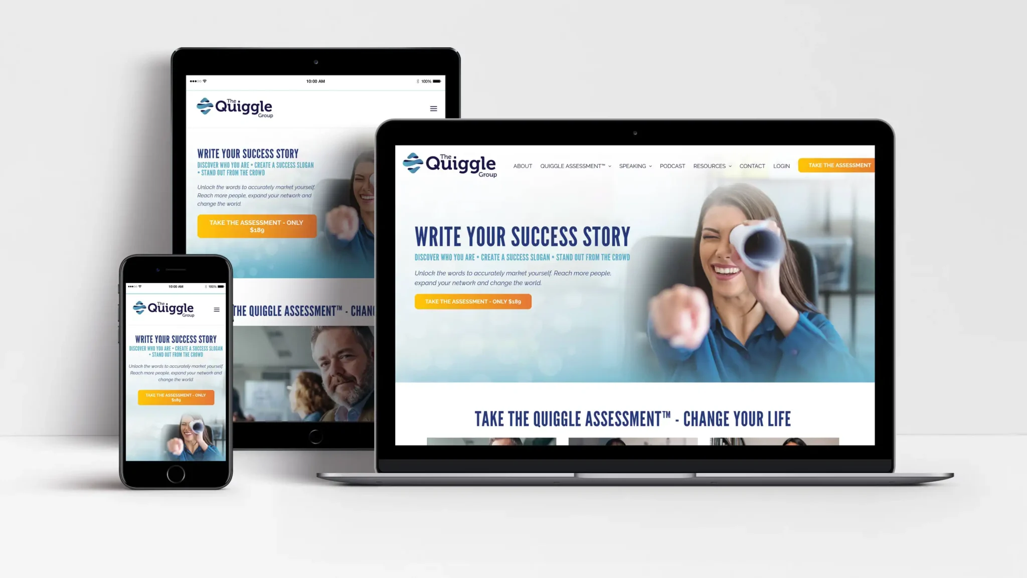 The Quiggle Group website shown on laptop, tablet and mobile phone