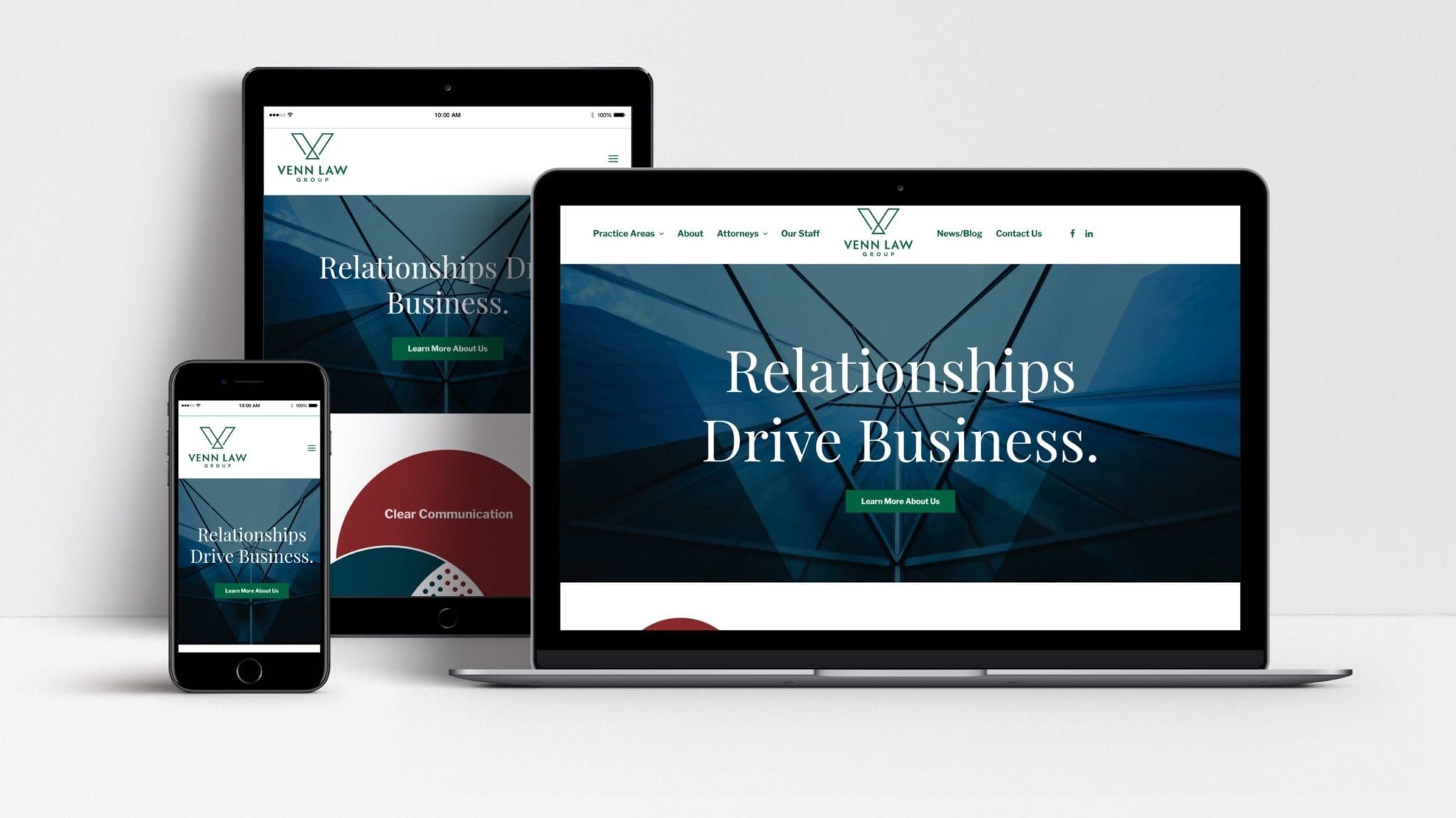 Venn Law website shown on laptop, tablet and mobile phone