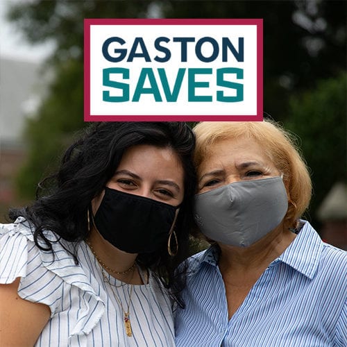Gaston Saves logo over citizens in masks