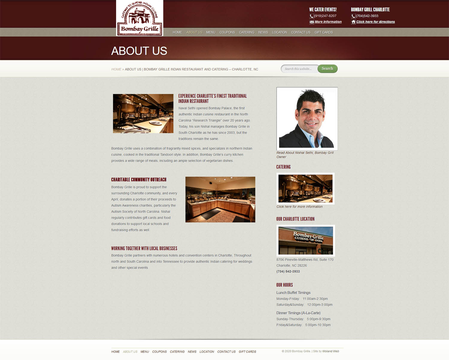 Bombay Grille restaurant website about screenshot