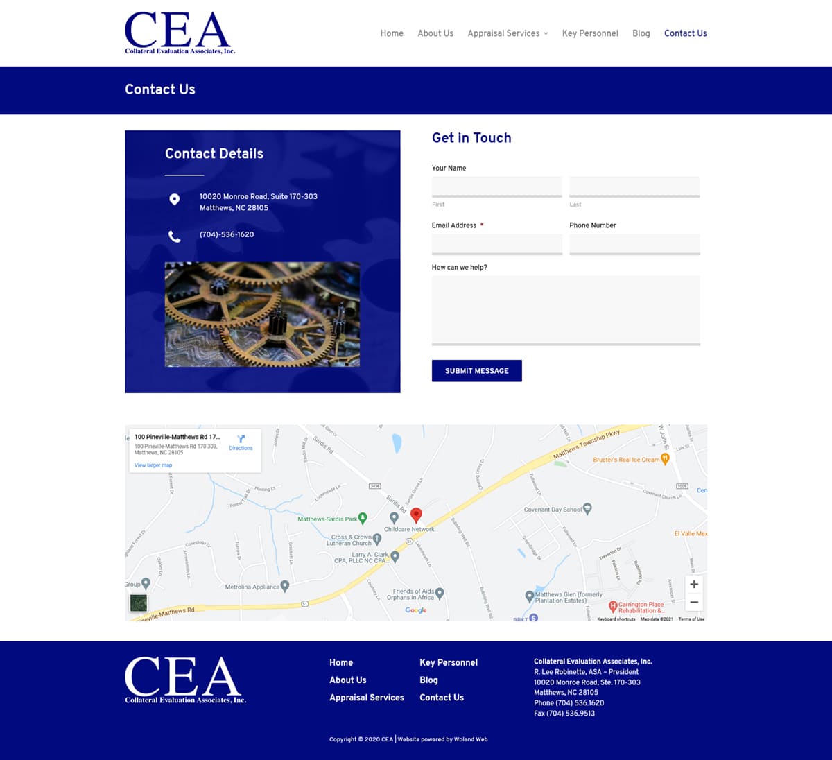 Collateral Evaluation Associates website contact page screenshot