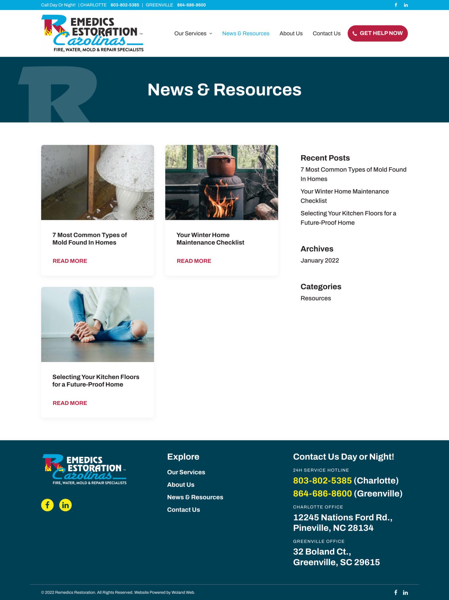 Remedics Restoration website news page screenshot