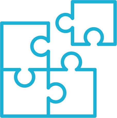 blue icon of 4 puzzle pieces