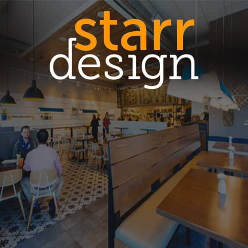 Starr Design logo with restaurant interior behind it