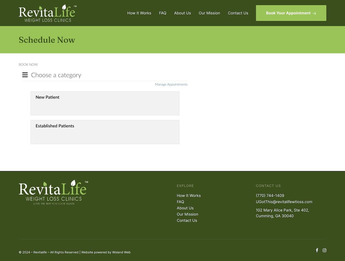 Revitalife website-screenshot of scheduling page