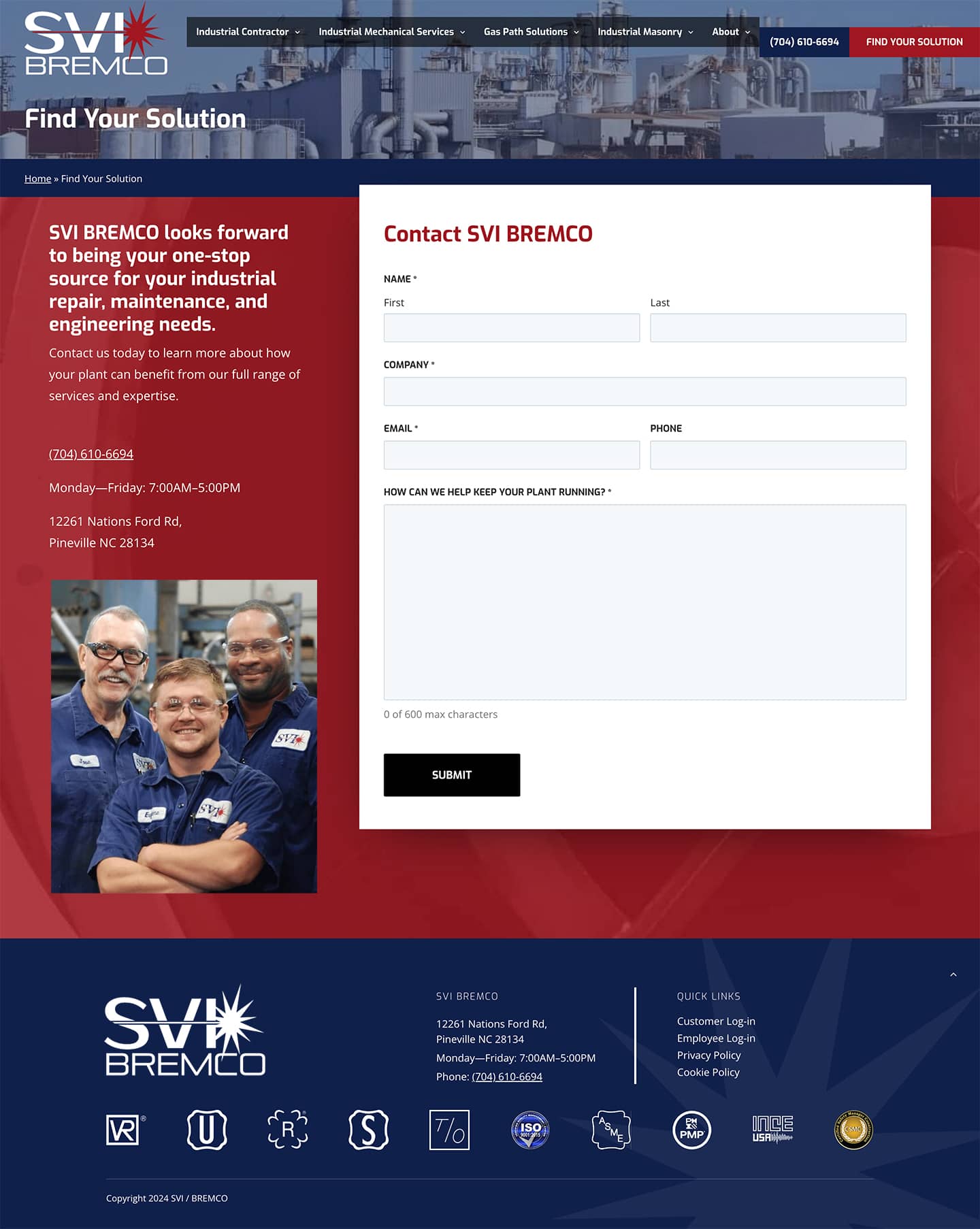SVI BREMCO website contact page
