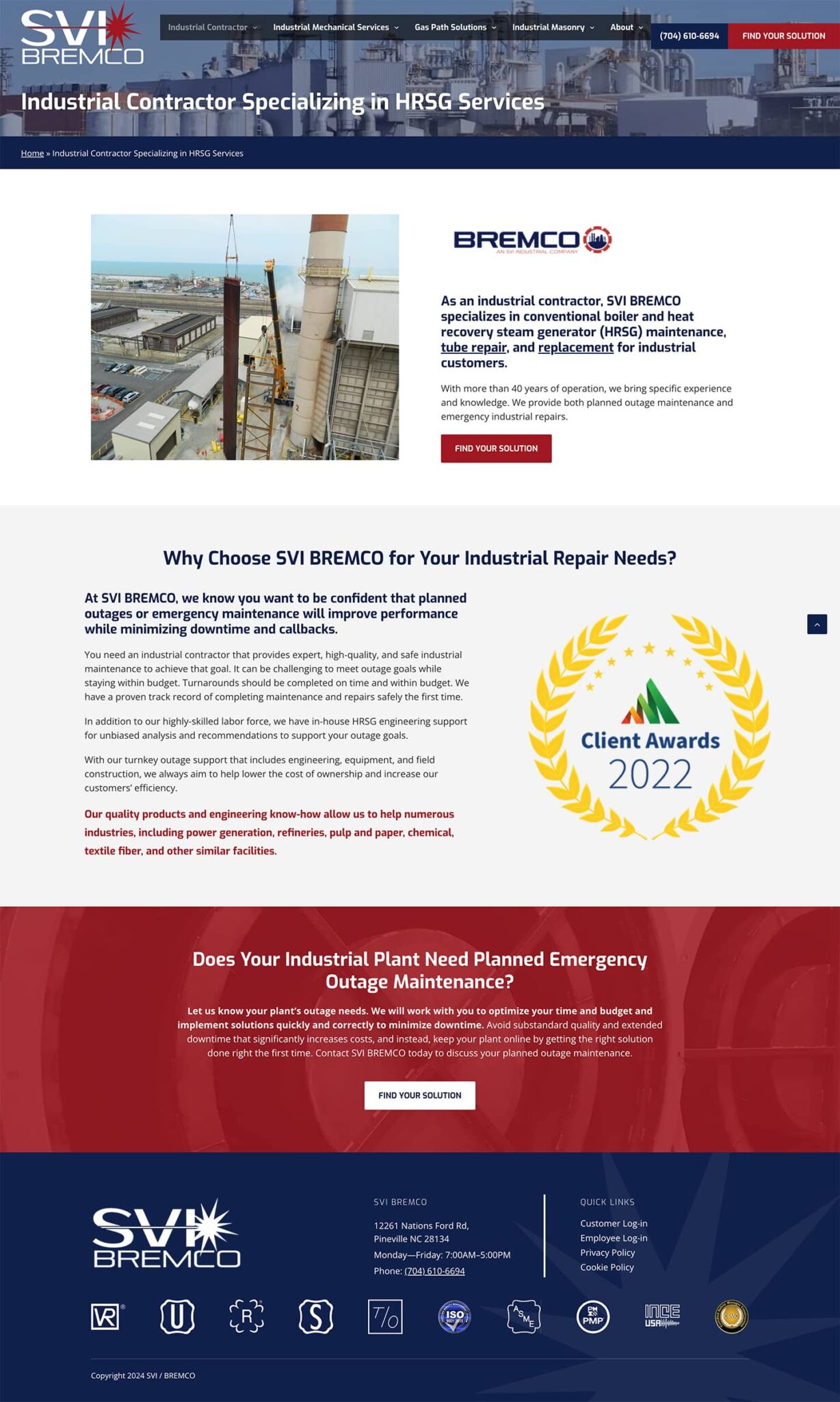 SVI BREMCO website industrial contractor page