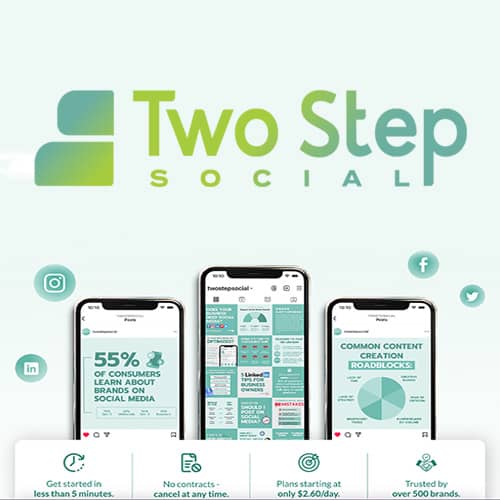 Two Step Social logo with mobile phones and social media icons