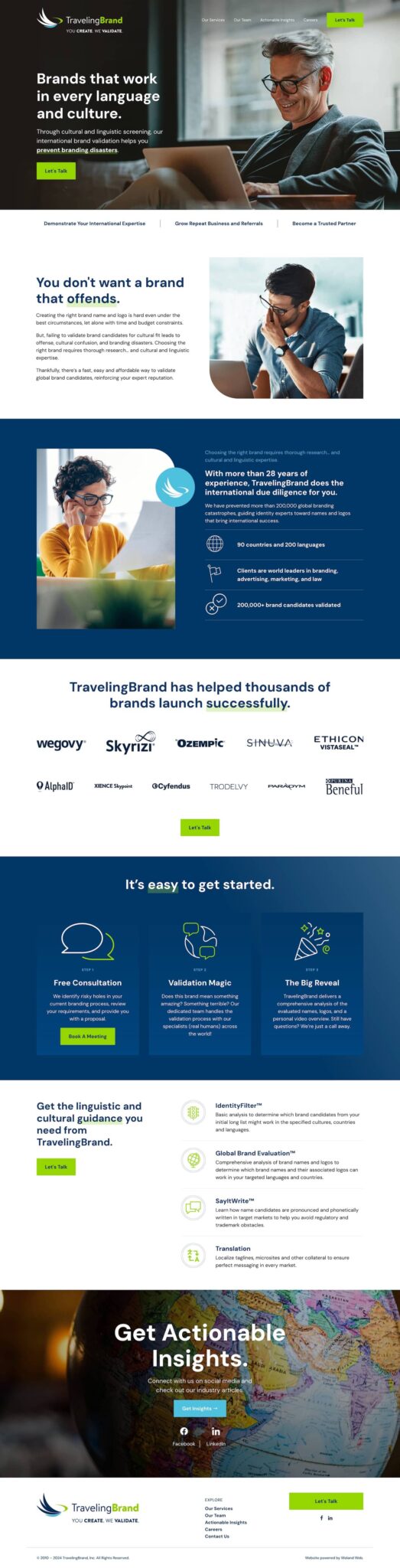 Traveling Brand website home page