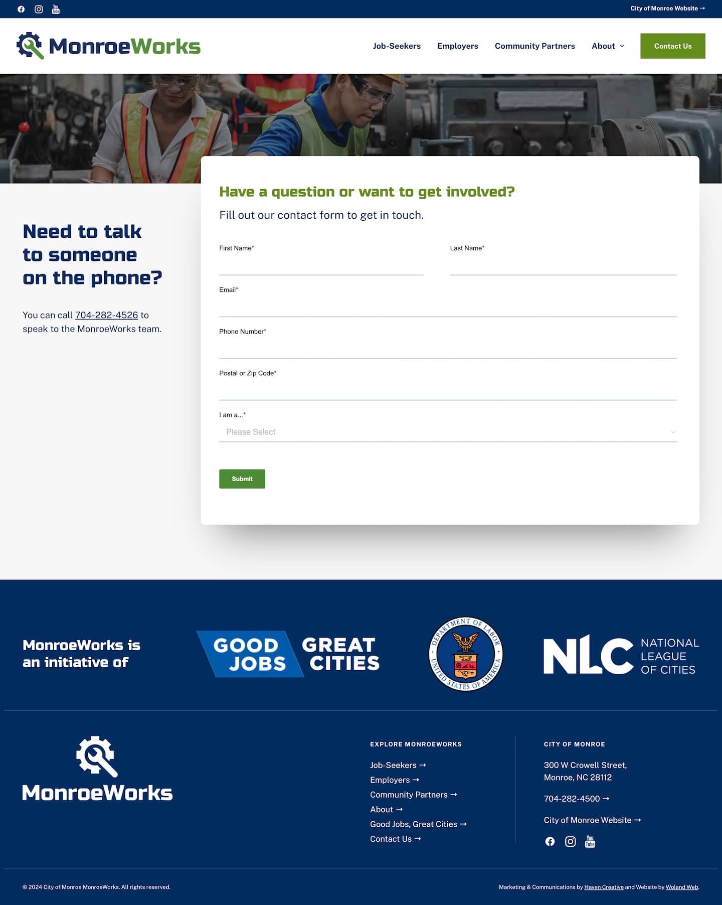 MonroeWorks website contact page