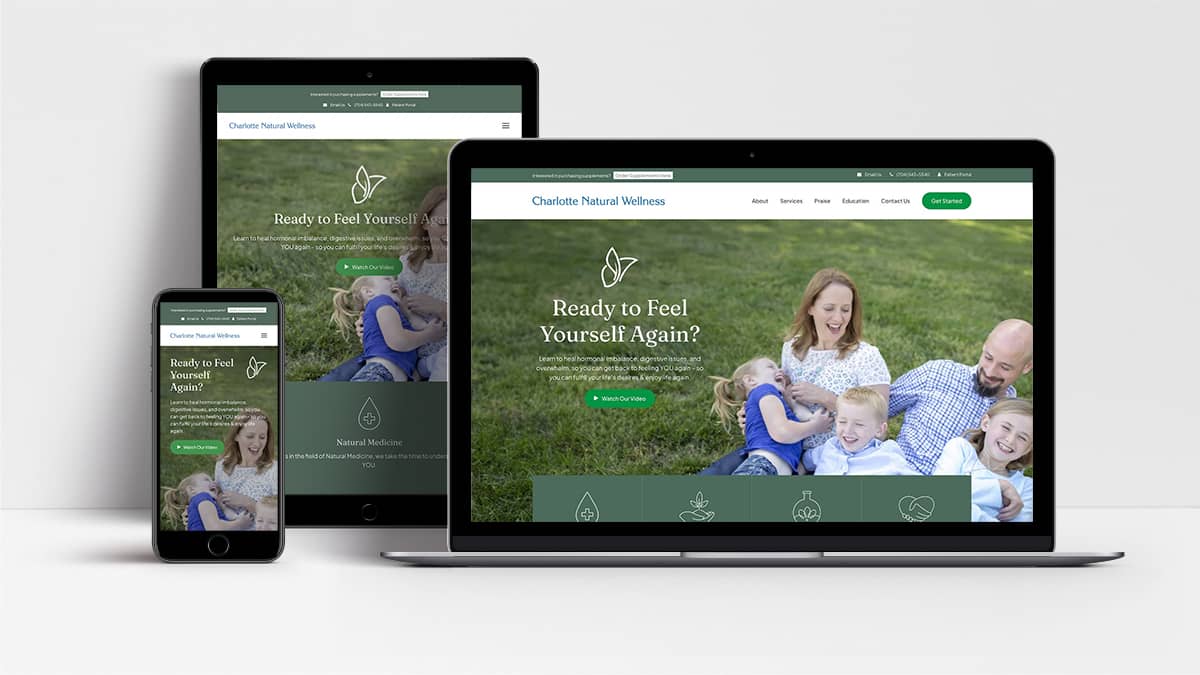 Charlotte Natural Wellness website on different screens