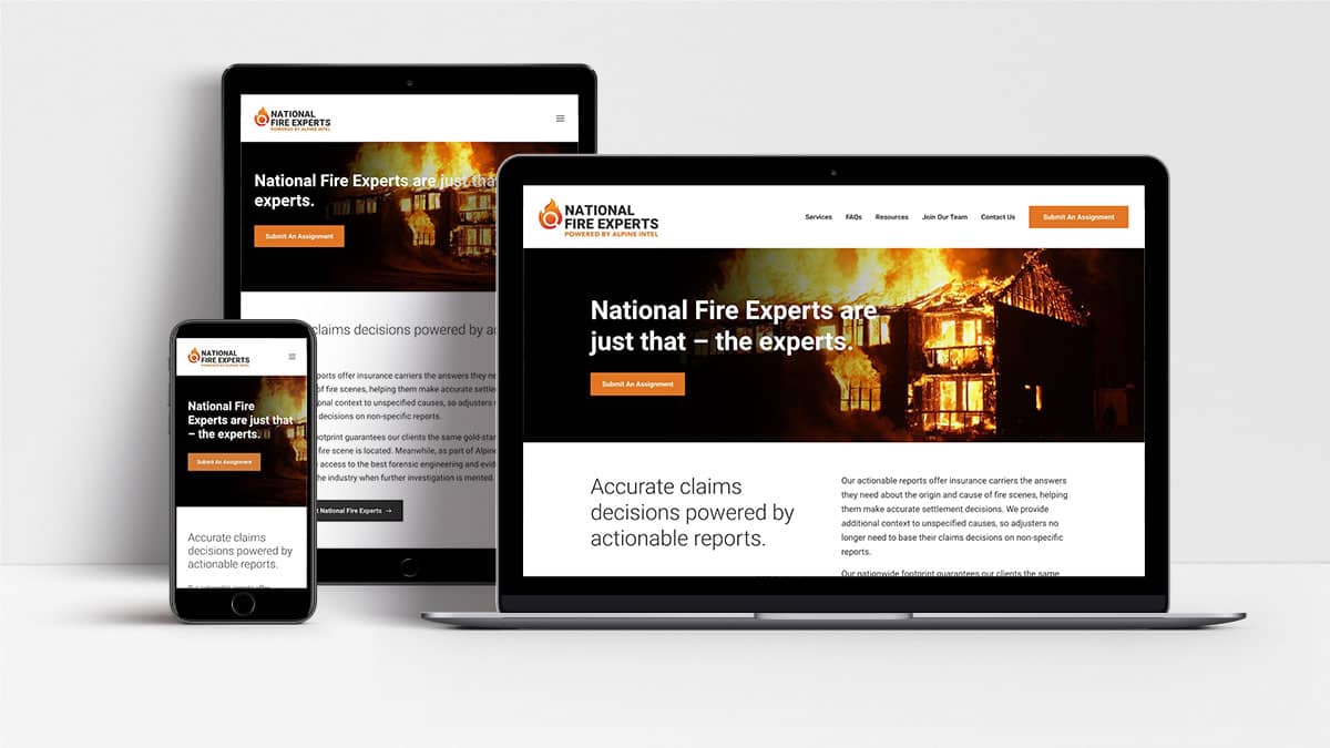 National Fire Experts website shown on laptop, tablet and mobile phone