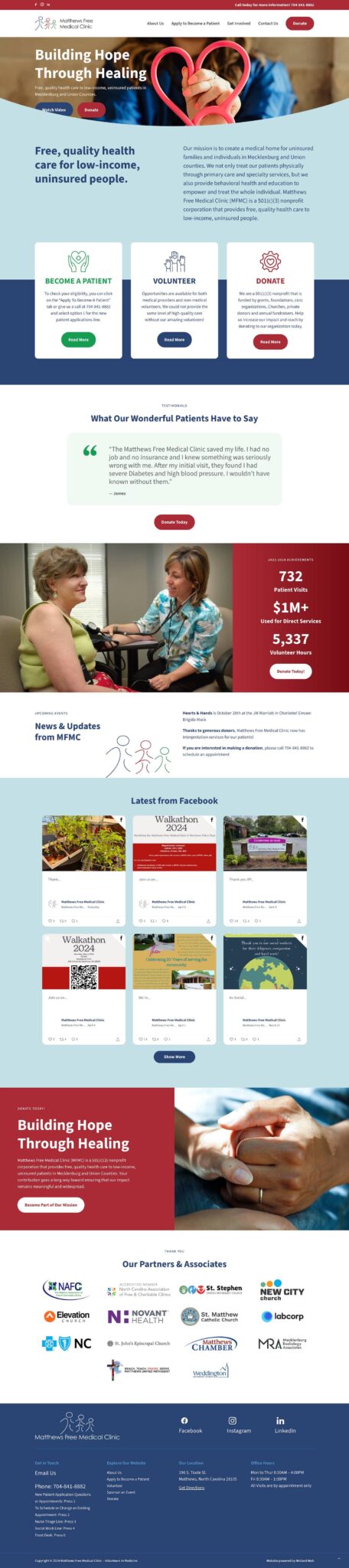 Matthews Free Clinic website screenshot showing home page