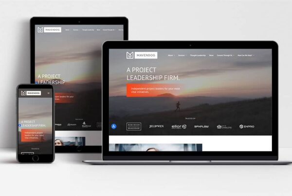 MavenDog website displayed on laptop, tablet and mobile